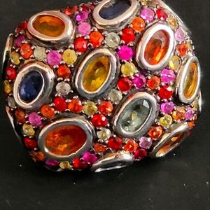 Sz 9 sterling silver multi- gemstone ring
